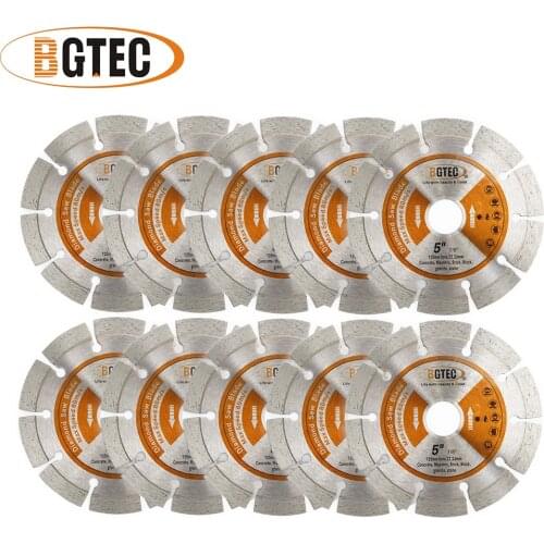 BGTEC 10pcs 125MM Diamond Hot Pressed Segmented Saw Blade 5 inch Cutting Disc for Granite Marble Stone Tile Concrete