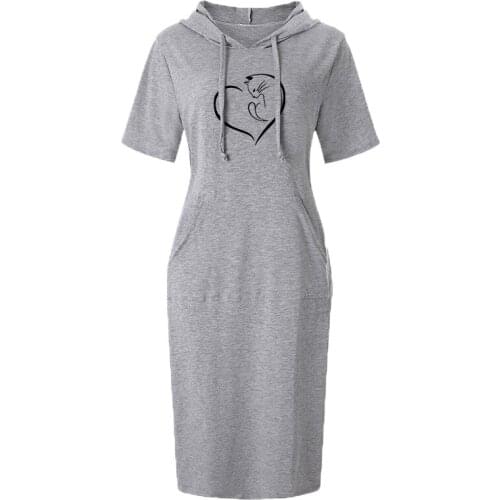 Short Sleeve T-shirts Summer Dress Woman Fashion Clothes Love Cat Print Thin Hoody Longer Tops High Street Hip Hop Korea Style