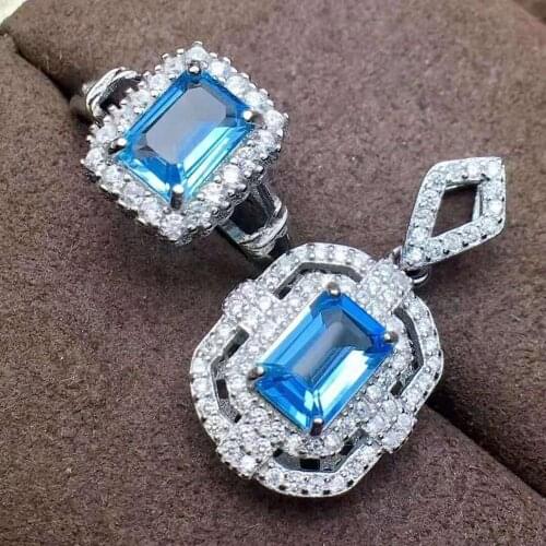 Blue topaz S925 ring pendant necklace is simple, fashionable and elegant for women