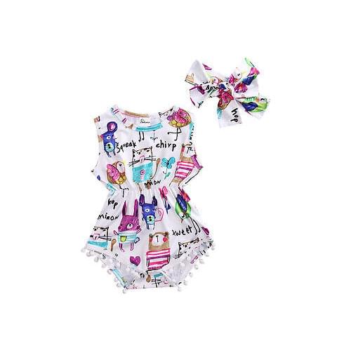 Sweet Infant Baby Girl Romper Headband Painting Jumpsuit Outfit Sunsuit girls rompers