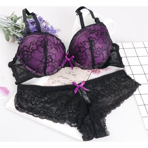 Sexy Deep lingerie bra set Beautiful back lenceria bielizna damska komplety Cup AB lace top pink lace underwear set