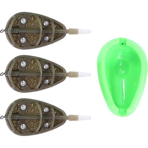 Carp Fishing Inline Flat Method Feeder Portable 3+1 Inline Method Carp Fishing Bait Basket Feeders Mould Set Pesca Fish Tackle