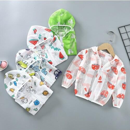Summer Childrens Sunscreen Clothing Beach Skin Clothing Baby Breathable Hooded Zipper Sunscreen Clothing Childrens Clothing