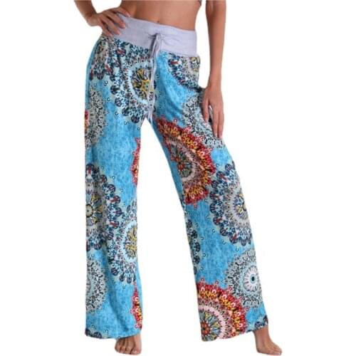 Summer womens clothing Ladys Casual High Waist Loose Pants Comfy Stretch Printing Wide Leg Pants harajuku Plaid pants Pantsuits