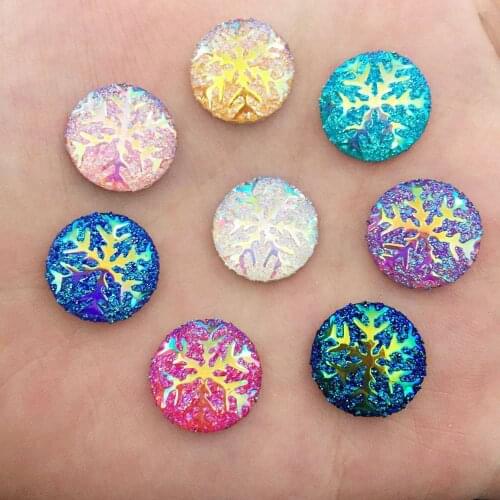 Hot 125PCS AB Resin 14mm Snowflower Round Flatback Rhinestone Wedding Appliques Scrapbook Ornament Crafts SK15*5
