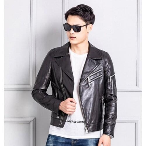 Streetwear New 200% Real Sheepskin Coat Men Spring Autumn Moto Biker Genuine Leather Jacket Man Fit Leather Coat 022