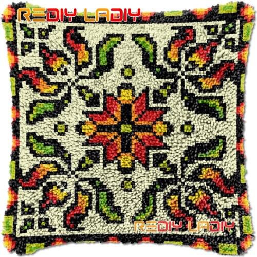 Latch Hook Cushion Rosette Pattern DIY Needlepoint Kits Chunky Acrylic Yarn Arts Crocheting Lofty Pillow Case Hobby & Crafts