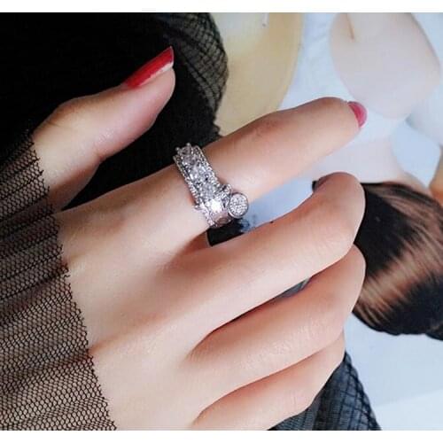 New Fashion Micro Pave Premium CZ Zircon Knuckle Ring Women Popular Silver Rings With Small Round Pendant