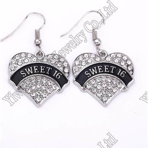 New Arrival Hot Selling fashion rhodium plated earring with sparkling crystals REALTOR/SWEET 16 heart pendant
