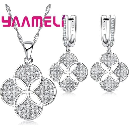 New Design Charm Womens Jewelry Sets Unique Pure 925 Sterling Silver Crystal Necklace Pendant Drop Earring for Wedding