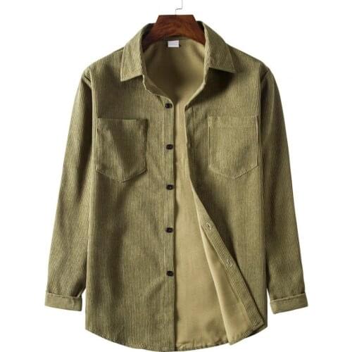 Long Sleeve Solid Color Shirt Coat All-matched Two Pockets Turn-down Collar Corduroy Shirt Male Outwear