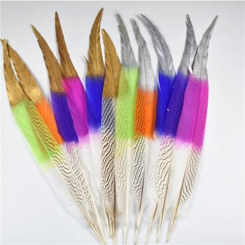 Wholesale 100Pcs Dipped Gold Dyed Silver Pheasant Tail Feathers Wedding Decorations Lady Amherst Pheasant Feathers for Crafts