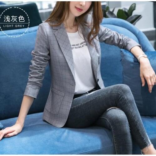 Fall 2021 Fashion Plaid Blazer Feminion Women British Casual Suit Top Pockets Notched Ladies Jackets Plus Size 3xl Ladies Clothe