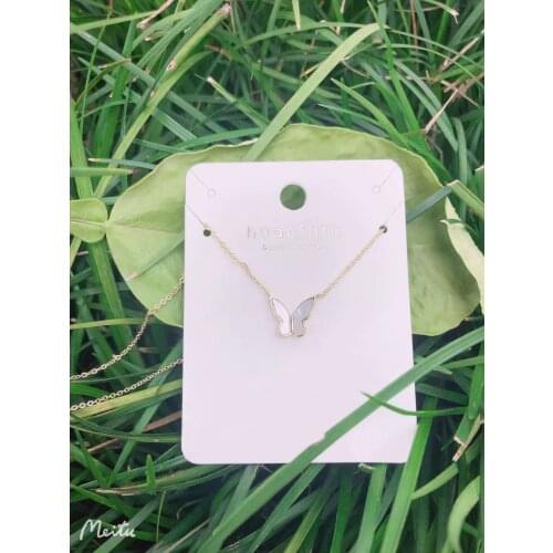 Natural Fresh Mother Shell Choker Butterfly Necklace W/14K Real Gold Brass Pendant for Women Lady Party Wedding Jewellery 2021