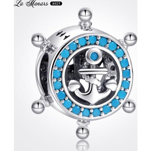 La Menars New Rudder Anchor Bead Fit Original Pandora Charm Bracelet Genuine 925 Sterling Silver For Women Jewelry DIY Making