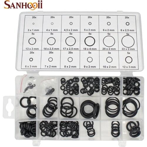 SANHOOII 225Pcs 18 Sizes O-ring Kit Black Metric O ring Seals Nitrile Rubber O ring Gaskets oil resistance