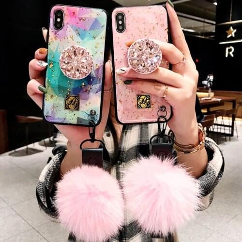 Luxury cute pink transparent glitter marble 3D diamond bracket silicone phone case for iphone X XR XS 11 pro MAX 7 8 plus 6S