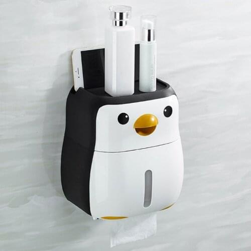 Cute Penguin Paper Container Toilet Paper Holder Wall Mounted Tissue Box Shelf
