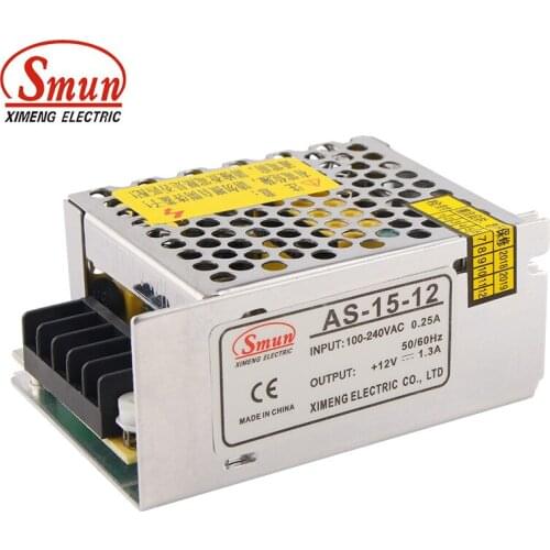 SMUN AS-15-12 15W 12V 1.3A Small Size Single Output Switching Power Supply with CE ROHS 2 Year Warranty