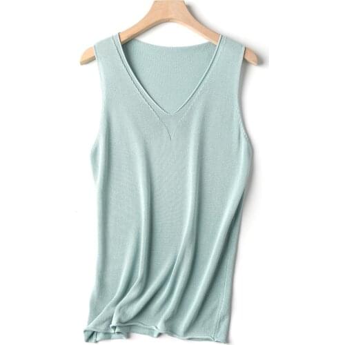 Vintage Summer Spring Harajuku Sleeveless Knit Tank Top Cami Korean Camisole Elastic Vest V Neck Solid Bottoming New Loose Tops