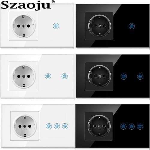 Szaoju Light Smart Switch1/2/3 Gang 1Way Touch Switch With EU Plug Wall Socket Crystal Glass Panel Backlight Home Wall Switches