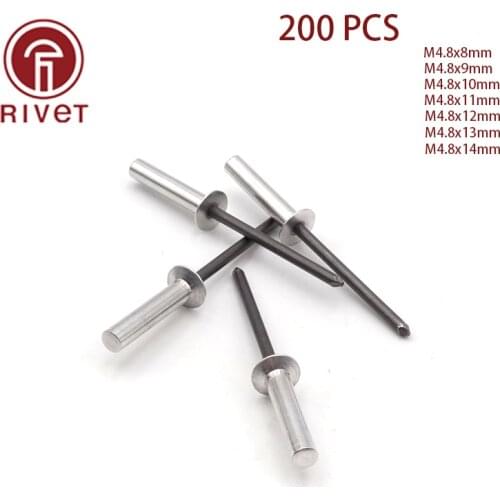 200pcs M4.8*8/9/10/11/12/13/14 Aluminum Countersunk Head Closed End Blind Rivet Sealed Blind Rivet Water Air Tightness Rivets