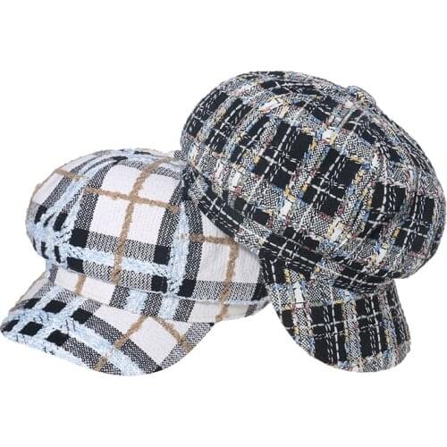 2021 octagonal hat new European and American small fragrance duck tongue casual beret lattice octagonal hat trend female