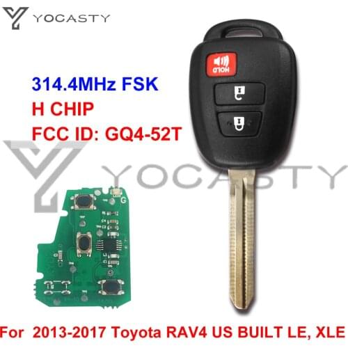 YOCASTY 3 Button Remote Car Key For Toyota RAV4 LE XLE Highlander LE 2013 2014 2015 2016 2017 with H Chip GQ4-52T 314.4Mhz