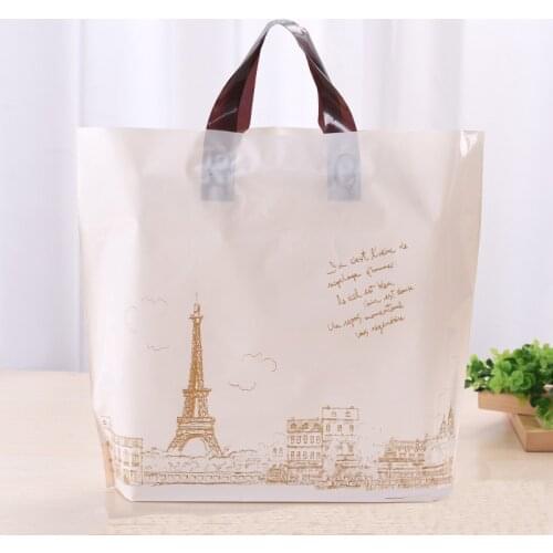 Big Size Yellow Tower Pattern Plastic Shopping Bags With Handle Plastic Gift Bags Packaging Clothes Bags With Handle Jewelry