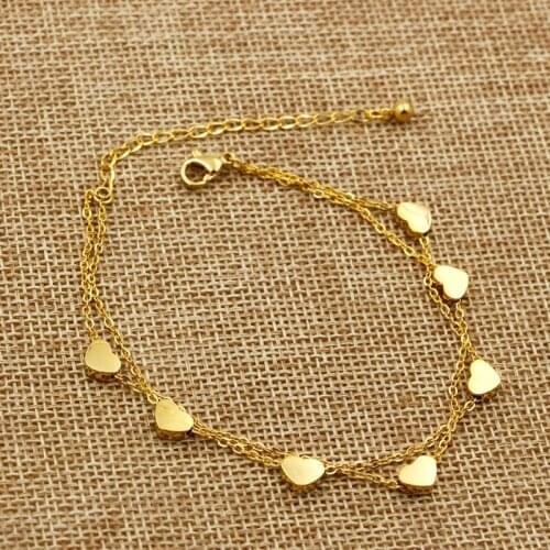 100% stainless steel Seven Hearts Rose Gold Double Chain Anklet Stainless Steel Anti Allergic Anklet Jewelry Woman Best Gift