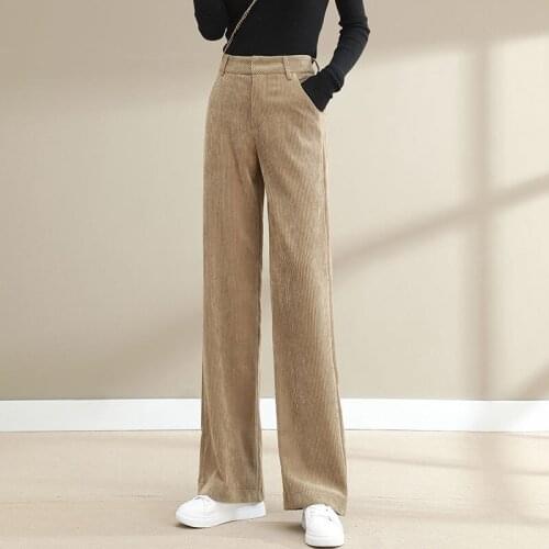 Pink High Waist Corduroy Wide Leg Pants Women Office Lady Work Loose Straight Leg Pants Korean Fashion Mopping Trousers Female