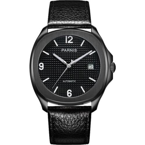 Mens wrist watches,men automatic watch PARNIS luxury man mechanical wristwatch waterproof luminous clock relogio leather strap