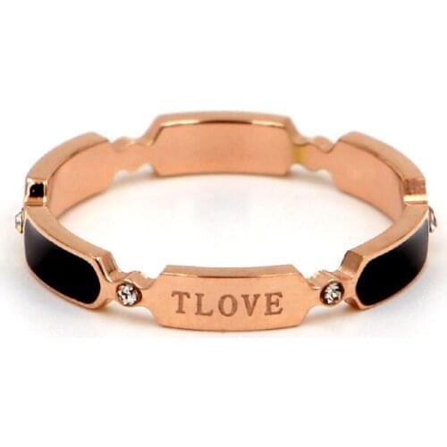 Elegant Rhombus Tlove Lettered Black Epoxy Rose Gold Ring Couple Rings Ring Little Finger Ring