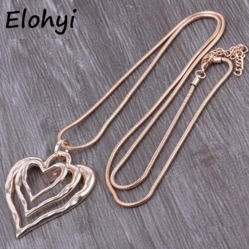 ELOYHI Boho Multilevel Heart Long Snake Chain Pendants Sweater Chain Top Quality For Women Trendy Neckalce&Pendants Gift