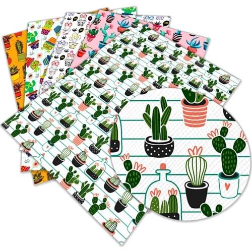 30 cm x 136cm Green Cactus Pattern Printed Synthetic Faux Leather for DIY Hair Bow Bags Shoes Crafts
