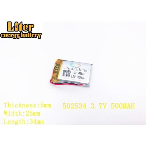 Liter energy battery 3.7V 500mAh 502534 plug Lithium Polymer Li-Po Rechargeable Battery For MP3 MP4 MP5 Lithium polymer battery