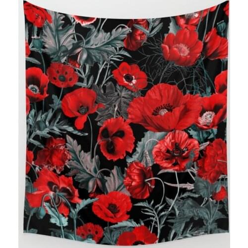 Poppy Garden Wall Tapestry Wall Hanging Art Coverlet Bedding Blanket Sheet Throw Home Decor Yoga Mat