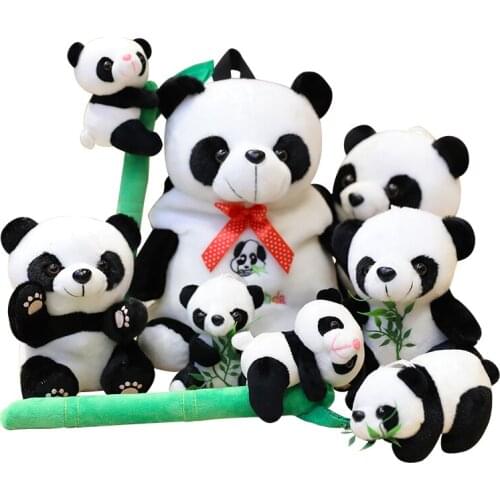Hot 12cm-20cm Lovely Funny Panda With Bamboo Leaves Plush Toys Soft Cute Cartoon Animal Black And White Stuffed Doll Kids Gift