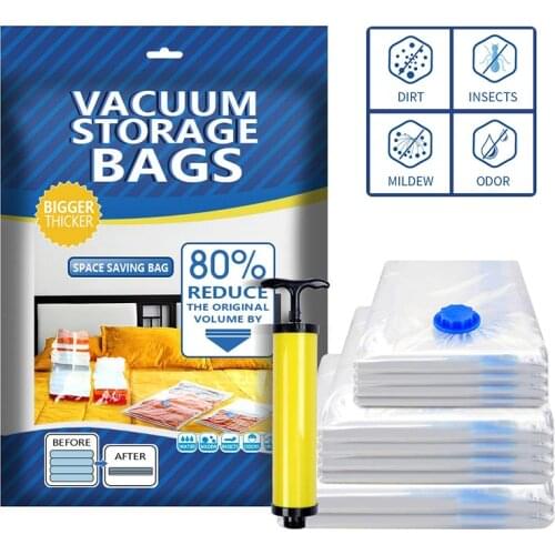 1Set Reusable Vacuum Storage Bag Space Saving Seal Vacuum Bags For Clothes Zip Lock Compressed Travel Storage Bag With Hand Pump