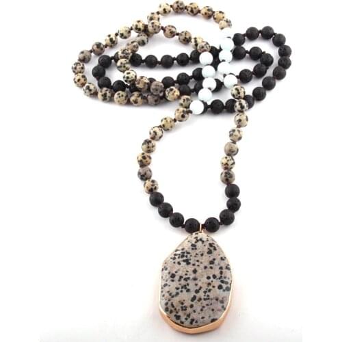 Fashion Bohemian Jewelry 108pc Natural Stone Knotted Stone Drop Pendant Necklace For Women Ethnic Necklace