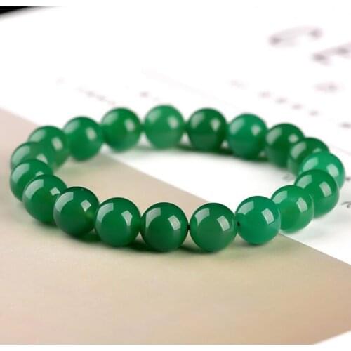 Fashion jewelry Beautiful Jewelry Chinese 8mm Green Chalcedony jade Beads Elastic Bracelet