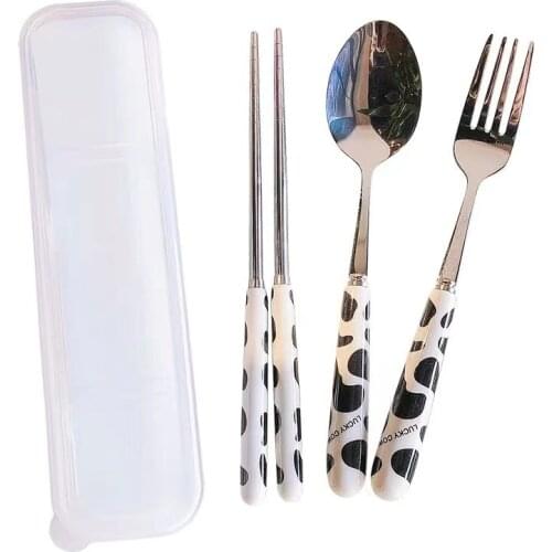 2pcs/3pcs Set Dinnerware Portable 304 Stainless Steel Spoon Fork Chopsticks Set Travel Cutlery Tableware with Bag Cutlery Gift