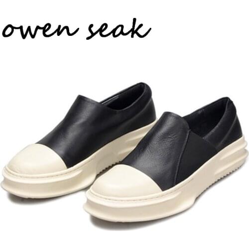 2018 New Owen Seak Men Casual Shoes Luxury Trainers Genuine Leather Lace Up Sneakers Spring Basic Brand Flats Black Shoes