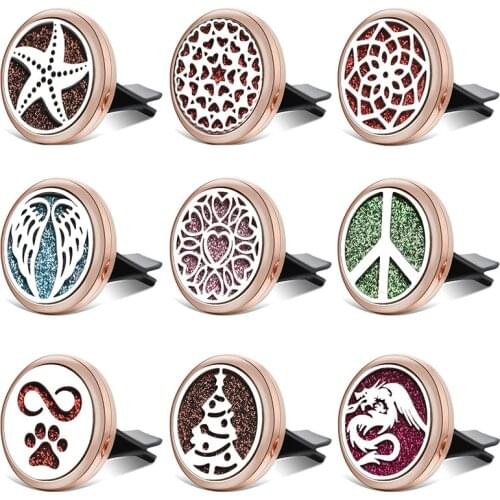 New Gold Car Perfume Diffuser Angel Wings Stainless Steel Clip Air Freshener Essential Oil Diffuser Aromatherapy Locket Pendants