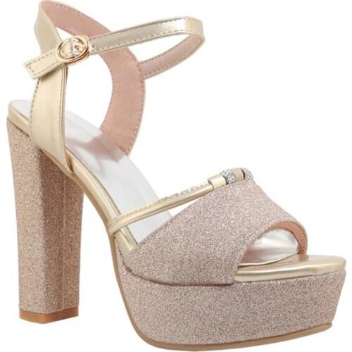 New Arrival Peep Toe Fish Mouth Buckle Strap Stiletto 12cm Girls High Heel Sandals Block Heels for Ladies