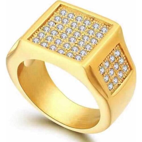 Ofertas Whole Sale Bulk Milangirl Micro Pave Rhinestone Iced Out Bling Geometric Ring Filled Metal Rings for Men Jewelry