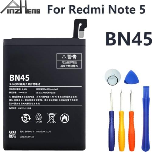 PINZHENG Phone Battery For Xiaomi Redmi Note 5 BN45 Batteries Real Capacity 4000mAh Replacement Bateria With Free tools