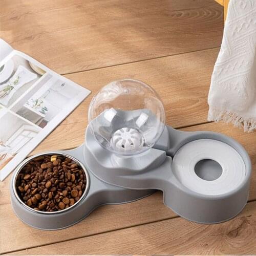 Pet Cats And Dogs Easy To Clean Drinking Fountain Double Bowl Food Bowl Double Bowl Three Colors Pet Accessories