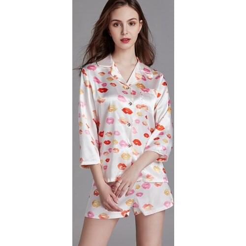 New Pajamas Women Spring And Summer Silk Thin Section Middle-Sleeved Shorts Suit Loose Home Clothes Can Wear Outside Sleepwear