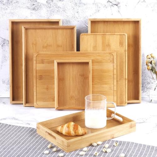 Tea Water Drinks Tray Large Rectangular Wood Serving Wooden Breakfast Food Tea Serving Trays Bamboo